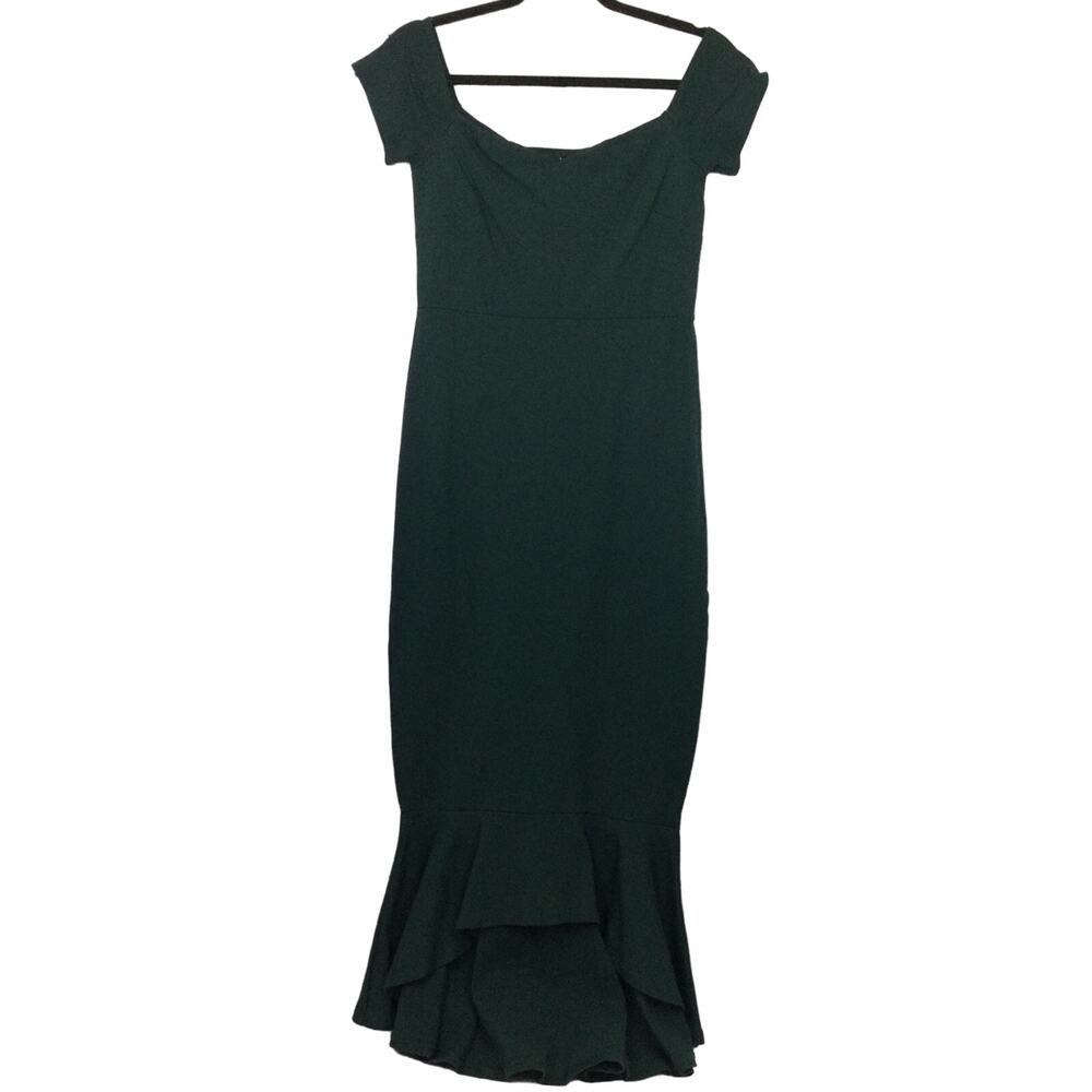 Lulus Fishtail Hem Empire Waist Elegant Holiday Party Maxi Forest Green Dress M